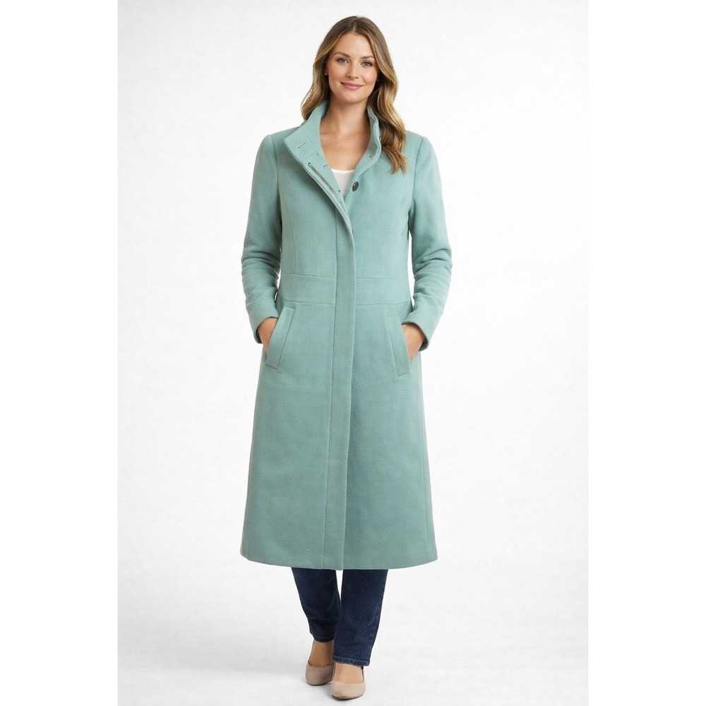 J.Crew Double Cloth Wool Blend Trench Coat Size‎ 2 Aqua Teal Heavy Jacket